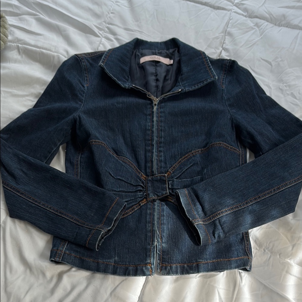 RED Valentino Dark Blue Jean Jacket with Bow Accent